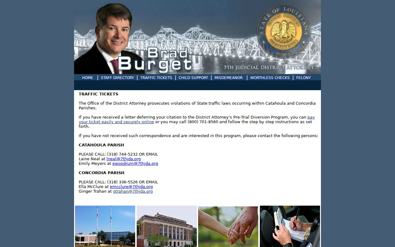 Seventh Judicial District Attorney traffic prosecution and diversion routing for Catahoula Parish traffic warrant records
