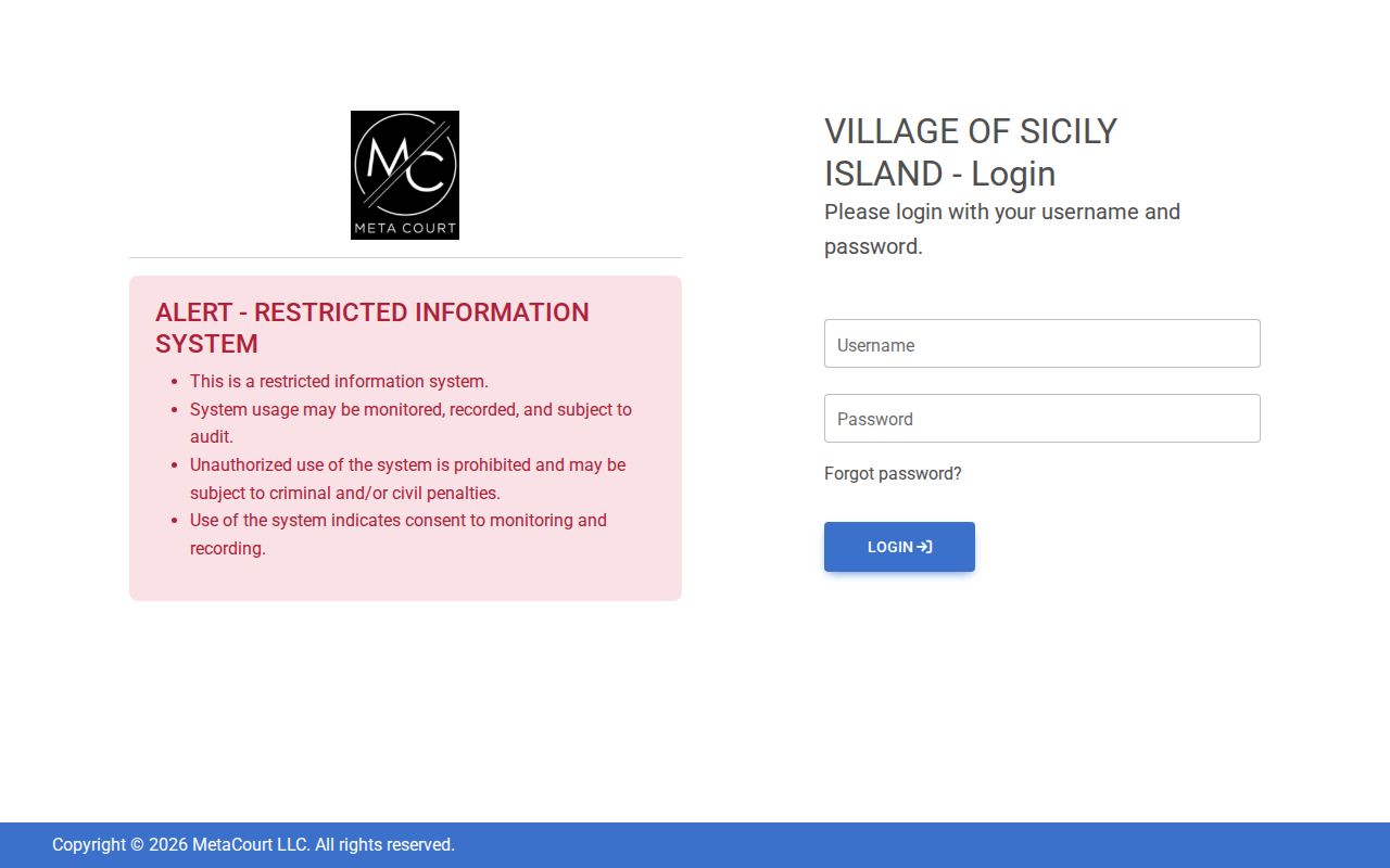Restricted Sicily Island municipal court login related to Sicily Island warrant records
