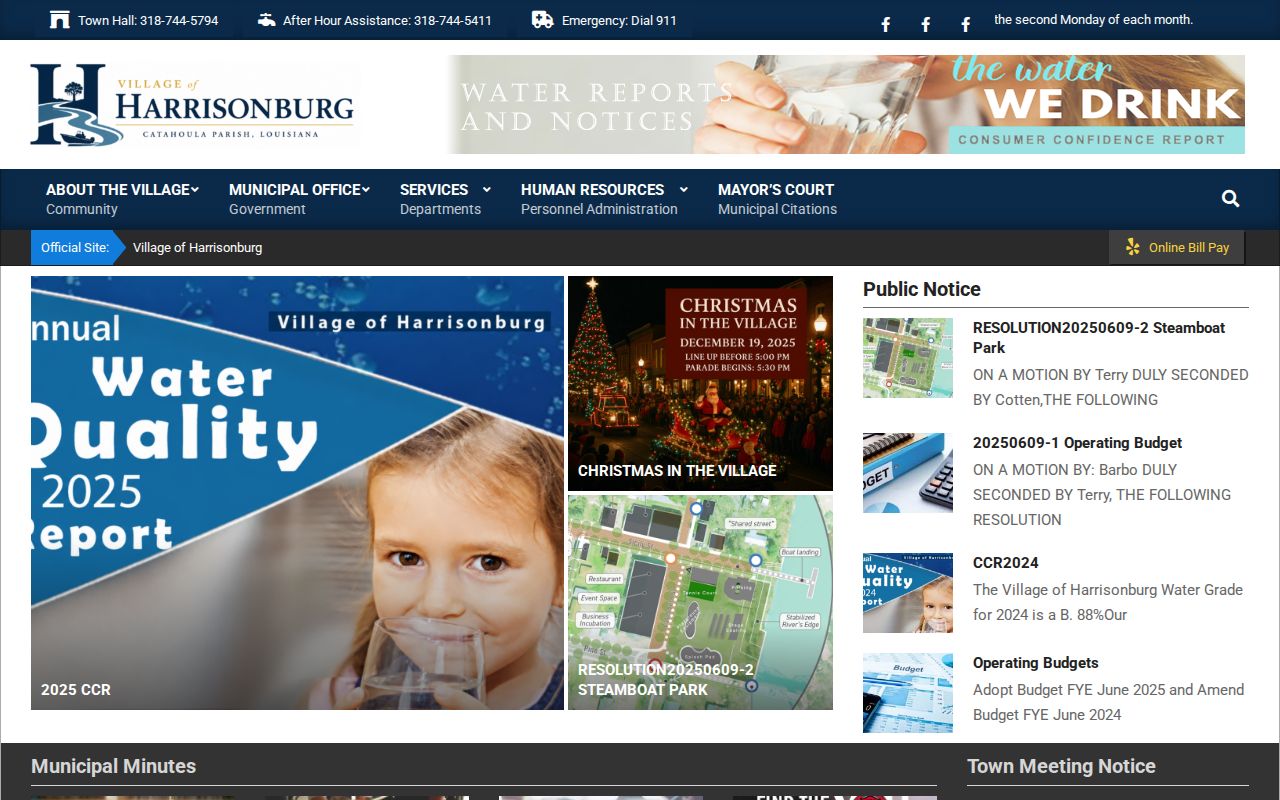 Village of Harrisonburg official town hall page related to Harrisonburg warrant records
