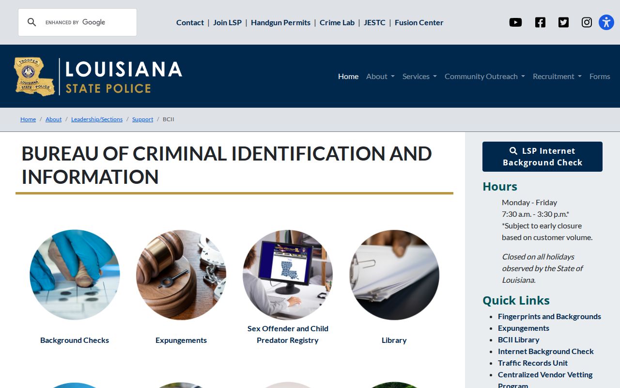 Louisiana State Police criminal history access page related to Catahoula Parish warrant records searching