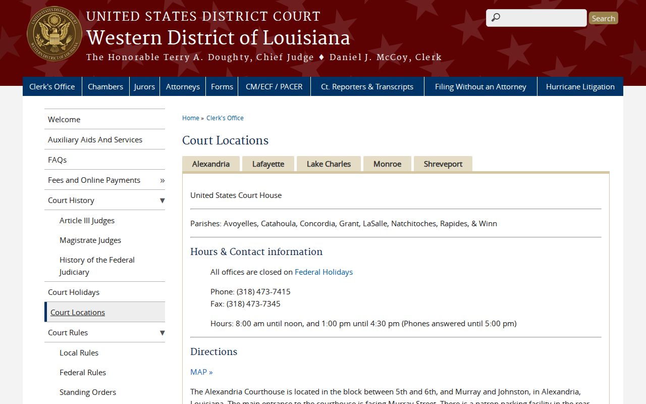 Federal Alexandria Division court location related to Catahoula Parish warrant records