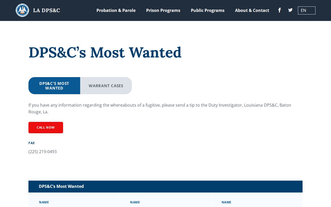 State parole and probation most wanted program page related to Catahoula Parish warrant records