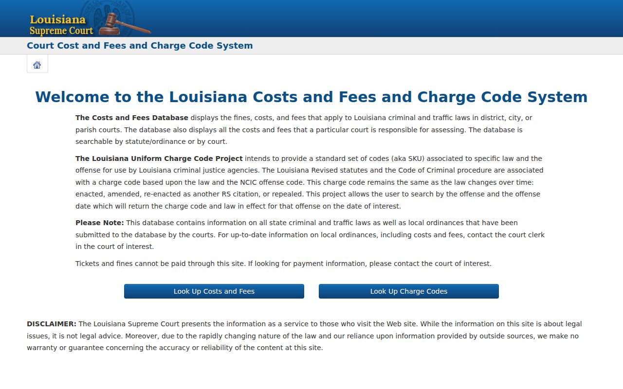 Louisiana costs and fees lookup used for Catahoula Parish warrant records research